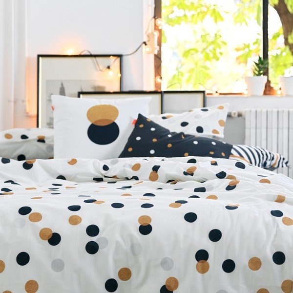 Biała bawełniana jednoosobowa poszwa na kołdrę 140x200 cm Golden dots – Blanc-image-2