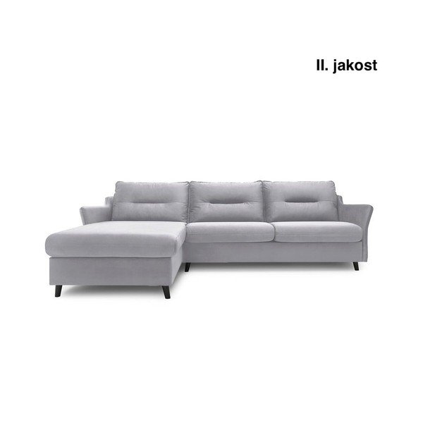 (II. jakość) Jasnoszary aksamitny narożnik rozkładany Bobochic Paris Loft, lewostronny