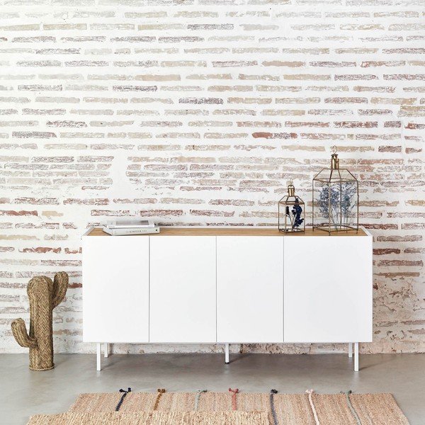 Biało-naturalna niska komoda w dekorze dębu 165x78 cm Arista – Teulat-image-1