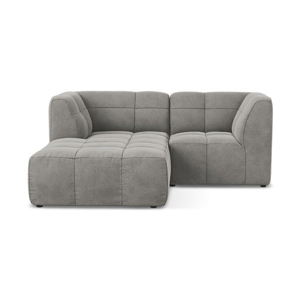 Szary aksamitny narożnik (lewostronny/z szezlongiem) Aloha – Makamii