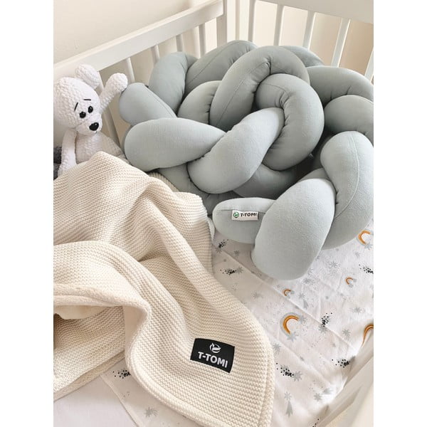 Szary bawełniany pleciony ochraniacz do łóżeczka T-TOMI, dł. 180 cm-image-1