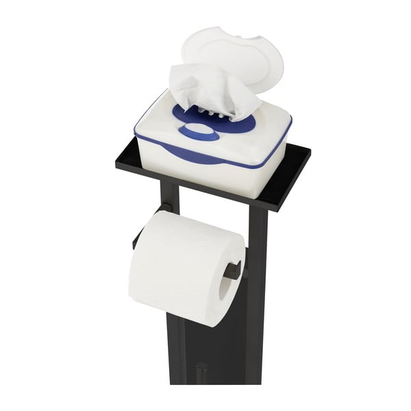 Czarny stojak na papier toaletowy ze stali nierdzewnej ze szczotką Debar – Wenko-image-3