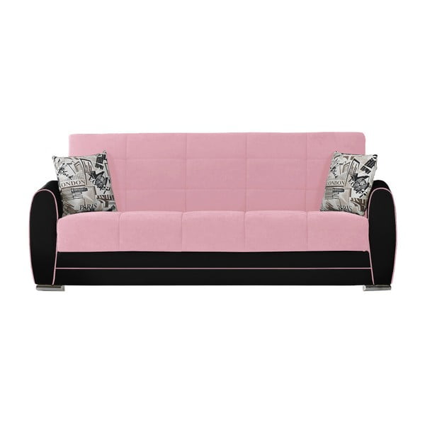 Czarno-różowa trzyosobowa sofa rozkładana ze schowkiem Esidra Rest