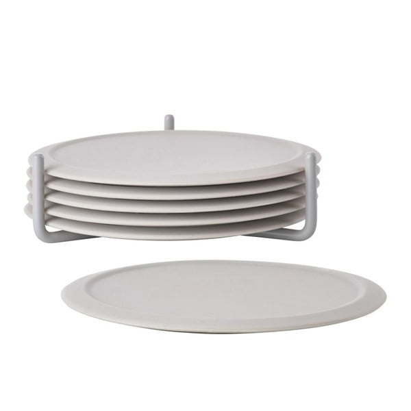 Jasnoszare silikonowe podkładki pod kubki zestaw 6 szt. ze stojakiem Singles − Zone-image-2