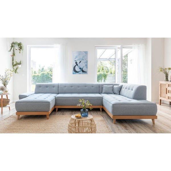 Jasnoniebieska rozkładana sofa w kształcie litery "U" Miuform Dazzling Daisy, prawostronna-image-1