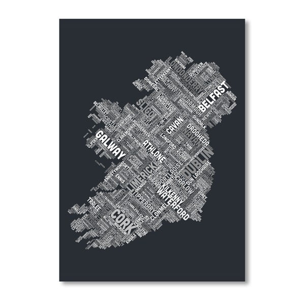 Czarny plakat z mapą Irlandii Americanflat Towns, 60x42 cm