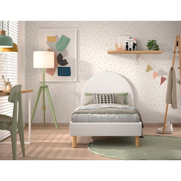 Białe tapicerowane łóżko ze stelażem 90x200 cm MOON – Vipack-image-3