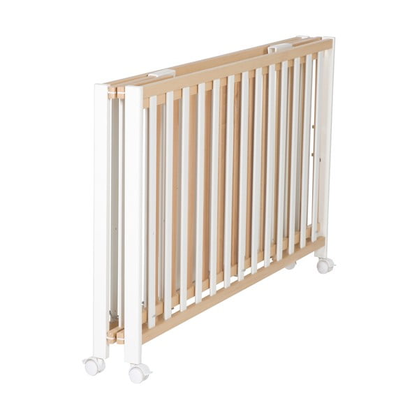 Biało-naturalne łóżeczko na kółkach 60x120 cm Fold up – Roba-image-3