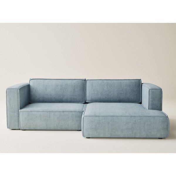 Jasnoniebieski rozkładany/ze schowkiem narożnik z tkaniny szenilowej (prawostronny/z szezlongiem) Velto – Maison de Rêve-image-2