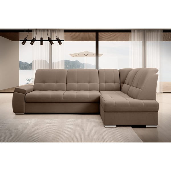 Brązowy aksamitny rozkładany/ze schowkiem narożnik (prawostronny/w kształcie litery L) Sado – ELTAP-image-3