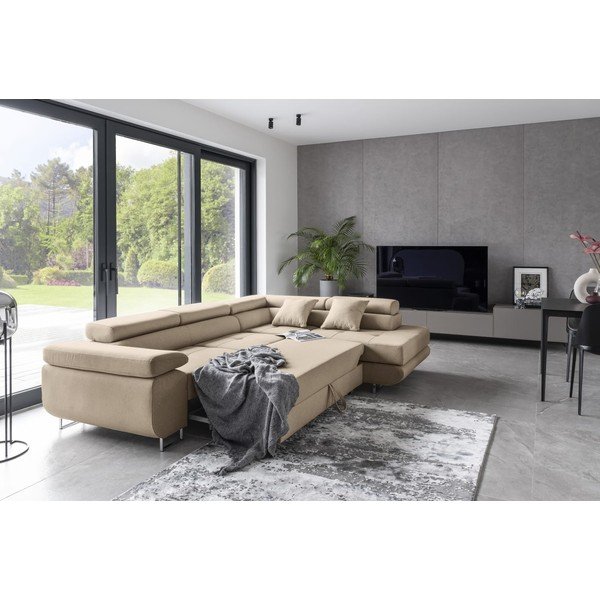 Beżowy rozkładany/ze schowkiem narożnik (prawostronny/w kształcie litery L) Anton – ELTAP-image-3