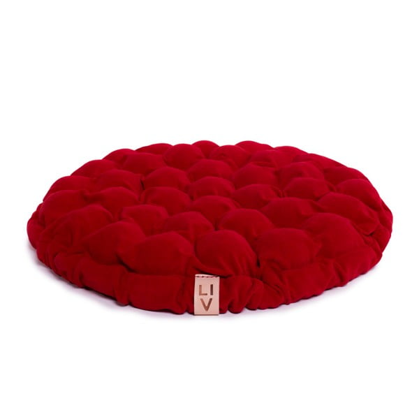 Ciemnoczerwona poduszka do siedzenia wypełniona piłeczkami do masażu Linda Vrňáková Bloom, Ø 65 cm