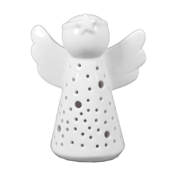 Biały porcelanowy aniołek z diodą LED Ego Dekor