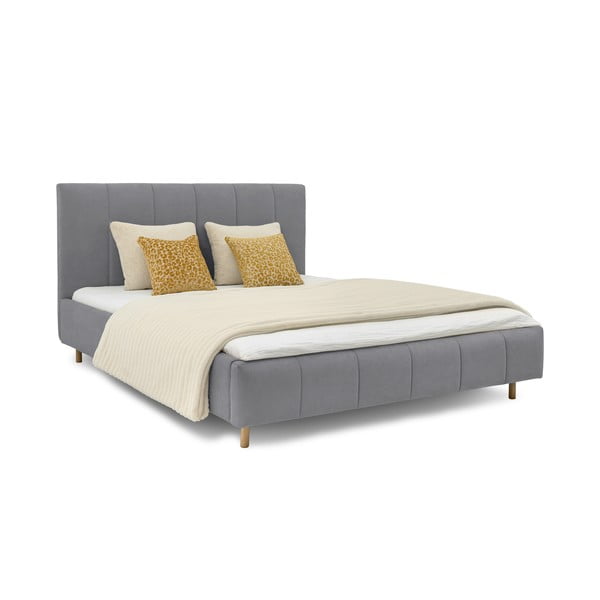Szare tapicerowane łóżko dwuosobowe ze stelażem 180x200 cm Zee – Scandic-image-1