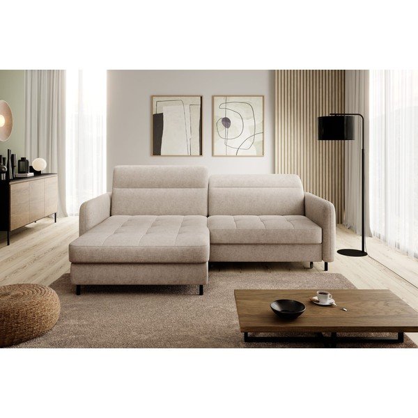 Beżowy rozkładany/ze schowkiem narożnik z tkaniny szenilowej (lewostronny/z szezlongiem) Gomsi – ELTAP-image-3