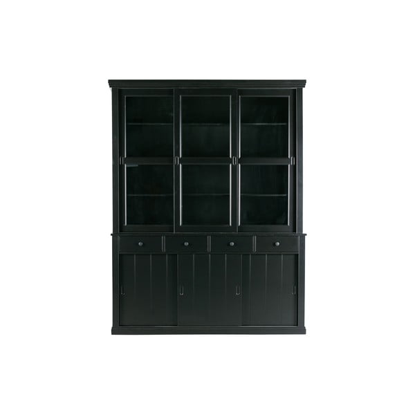 Czarna witryna z litego drewna sosnowego z drzwiami przesuwnymi 166x214 cm Lagos – WOOOD