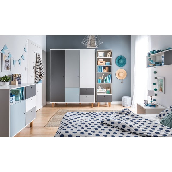 Biało-szara komoda z niebieskim detalem Vox Concept-image-1