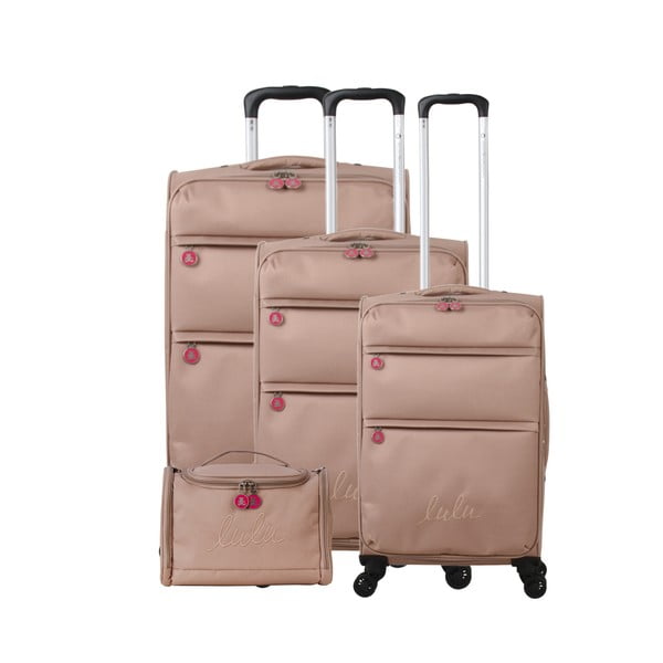 Zestaw 3 beżowych walizek z 4 kółkami i kosmetyczki Lulucastagnette Bella