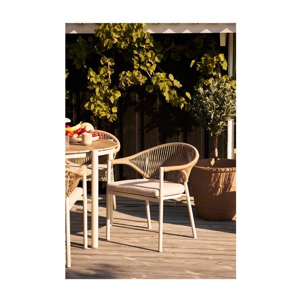 Beżowe metalowe tapicerowane krzesło ogrodowe Abela – House Nordic-image-1