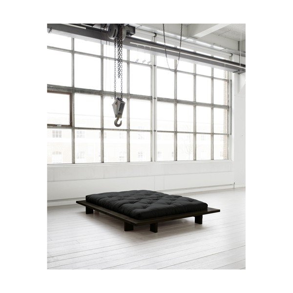 Łóżko dwuosobowe z drewna sosnowego z materacem Karup Design Japan Comfort Mat Black/Black, 140x200 cm-image-3