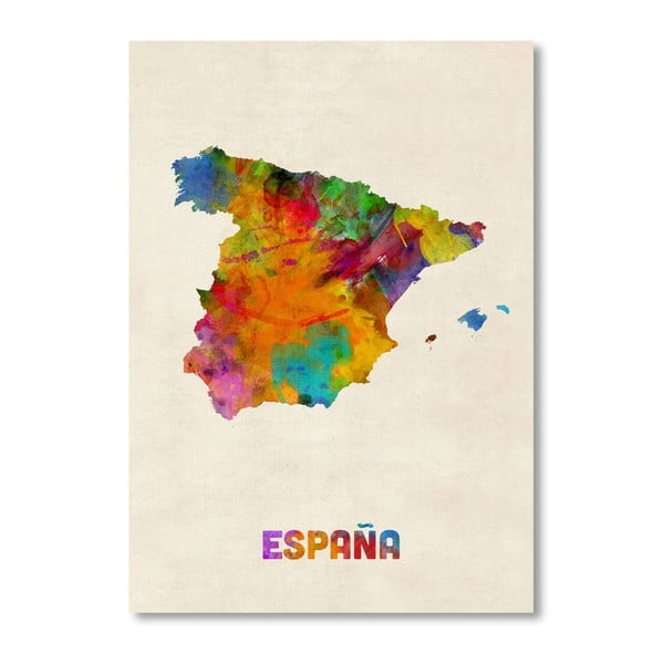 Plakat z kolorową mapą Hiszpanii Americanflat Art, 60x42 cm