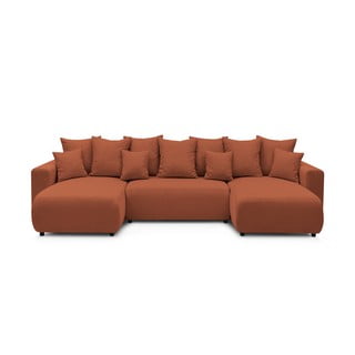 Ciemnopomarańczowa sztruksowa sofa rozkładana w kształcie litery "U" Bobochic Paris Envy