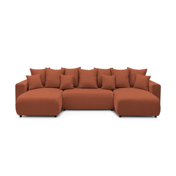 Ciemnopomarańczowa sztruksowa sofa rozkładana w kształcie litery U Bobochic Paris Envy