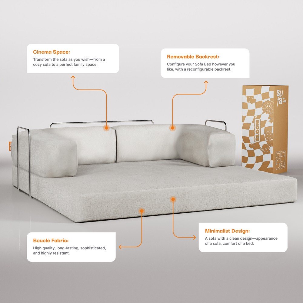 Beżowa rozkładana sofa z materiału bouclé 180 cm Bloom – TemaHome (zdjęcie 6)