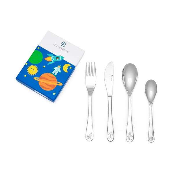 Sztućce dla dzieci ze stali nierdzewnej w kolorze srebra 4 szt. Space – Zilverstad-image-3