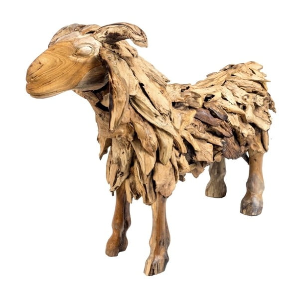 Rzeźba owcy z drewna tekowego Massive Home Sheep, wys. 60 cm