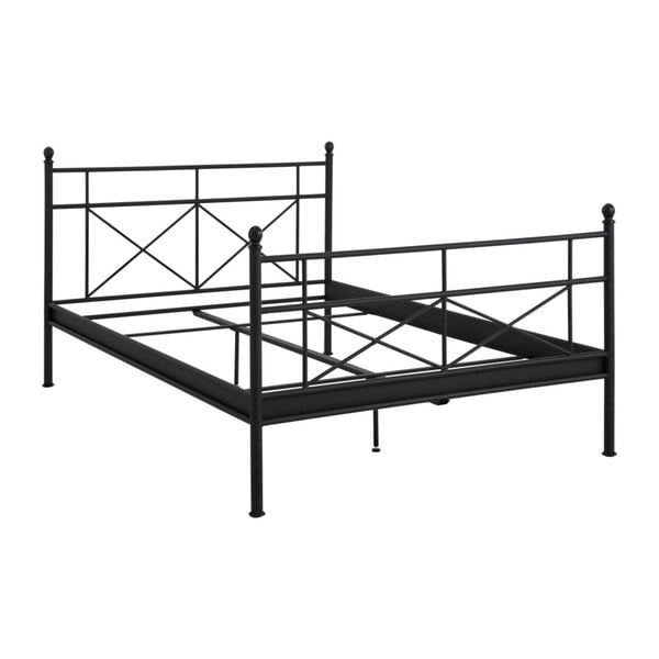 Czarne łóżko metalowe dwuosobowe Støraa Tanja, 140x200 cm