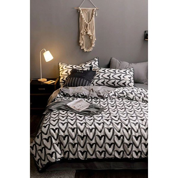 Biało-szara bawełniana pościel jednoosobowa z prześcieradłem 160x220 cm – Mila Home