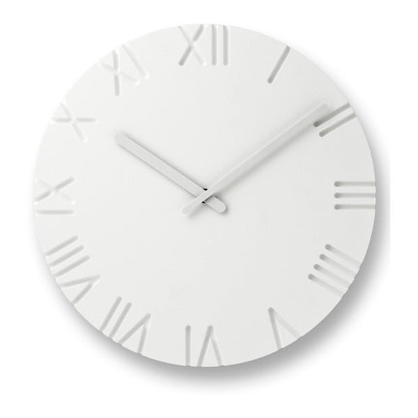 Biały zegar z cyframi rzymskimi Lemnos Clock Carved, ⌀ 30,5 cm