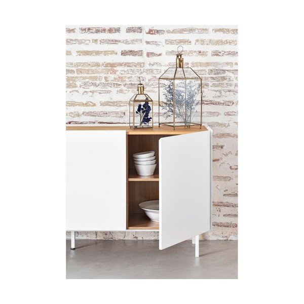Biało-naturalna niska komoda w dekorze dębu 165x78 cm Arista – Teulat-image-3