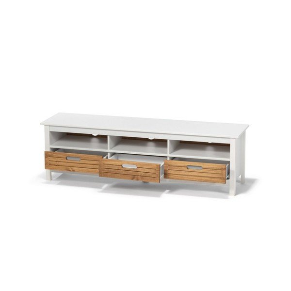Biała komoda pod TV z drewna sosnowego z 3 szufladami Bonami Essentials Ibiza-image-2