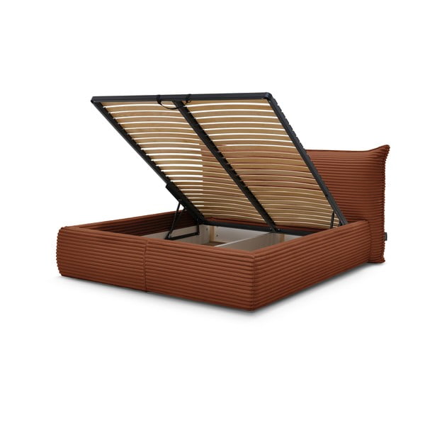 Ceglaste tapicerowane łóżko dwuosobowe ze schowkiem i stelażem 160x200 cm Jade – Bobochic Paris-image-3