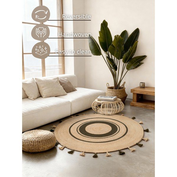 Okrągły dywan z juty dwustronny/tkany ręcznie w naturalnym kolorze ø 200 cm Basil – Hanse Home-image-2