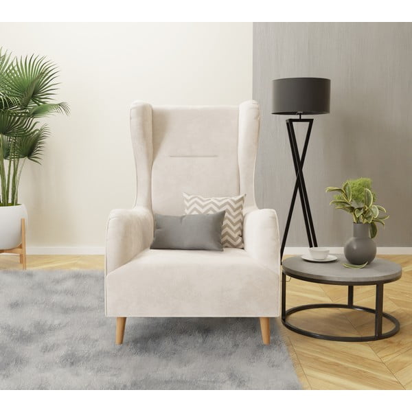 Kremowy aksamitny fotel typu uszak Carole – Ropez-image-4