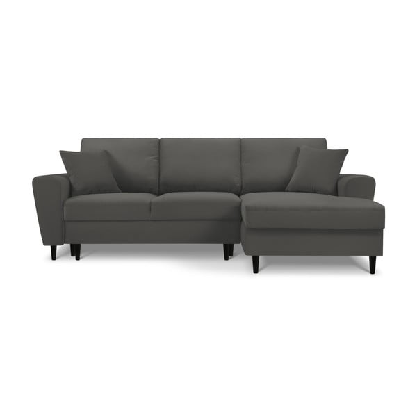 Ciemnoszary sztruksowy rozkładany narożnik ze schowkiem (prawostronny/z szezlongiem) Kyoto – Cosmopolitan Design