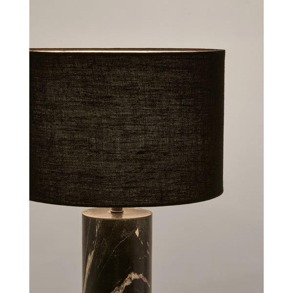 Czarna marmurowa lampa stołowa z tekstylnym kloszem (wysokość 57 cm) Vex – Kave Home-image-2