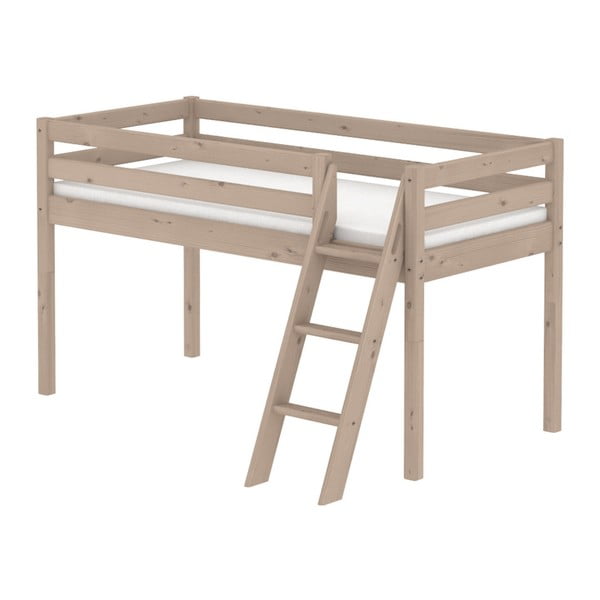 Brązowe łóżko średniej wielkości dziecięce z drewna sosnowego z drabinką Flexa Classic, 90x200 cm