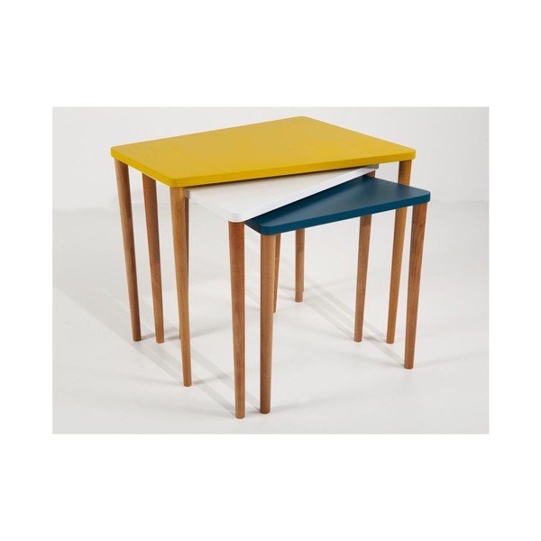 Zestaw 3 stolků Gaston Mustard/White/Petrol-image-1