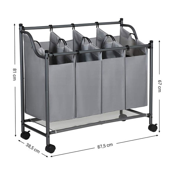 Szary kosz na pranie na kółkach z 4 segmentami Songmics-image-2