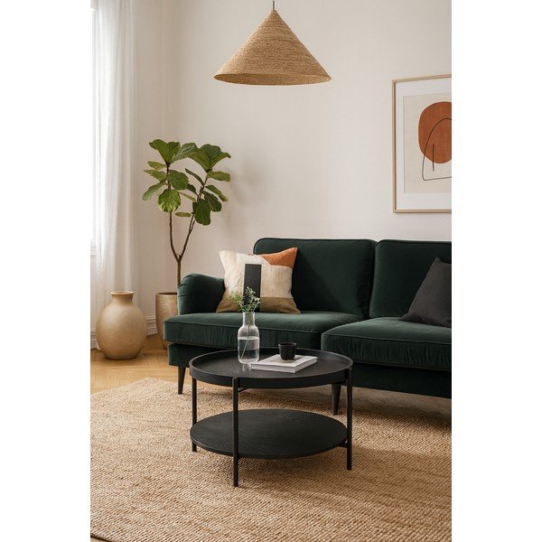 Czarny okrągły stolik w dekorze dębu ø 64 cm Hagen – Bonami Essentials-image-1