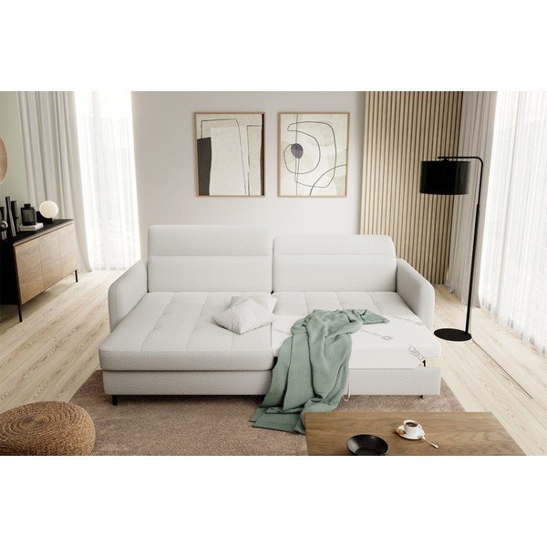 Kremowy rozkładany/ze schowkiem narożnik z materiału bouclé (lewostronny/z szezlongiem) Gomsi – ELTAP-image-1