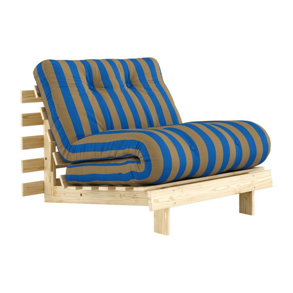 Niebieski/brązowy fotel futon/drewniany Roots – Karup