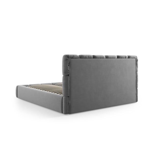 Szare aksamitne tapicerowane łóżko dwuosobowe ze schowkiem i stelażem 180x200 cm Bellis – Micadoni -image-4