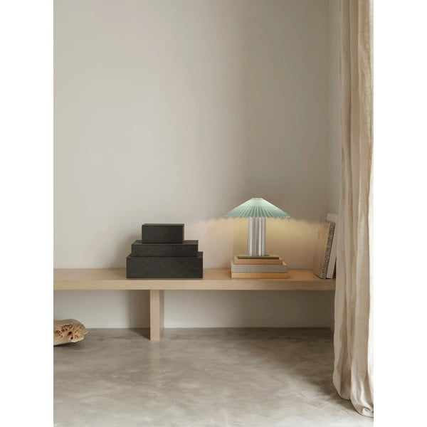 Lampa stołowa w szałwiowo-srebrnym kolorze ze ściemniaczem i tekstylnym kloszem (wysokość 36 cm) Taite – Blomus-image-1