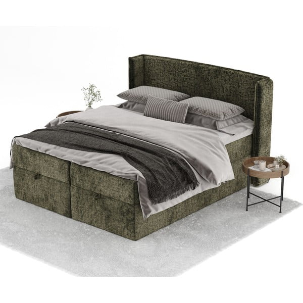 Ciemnozielone łóżko boxspring ze schowkiem 160x200 cm Passion – Maison de Rêve-image-2