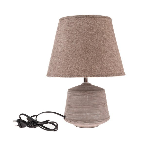 Beżowo-jasnobrązowa lampa stołowa z tekstylnym kloszem (wysokość 33 cm) – Dakls-image-1